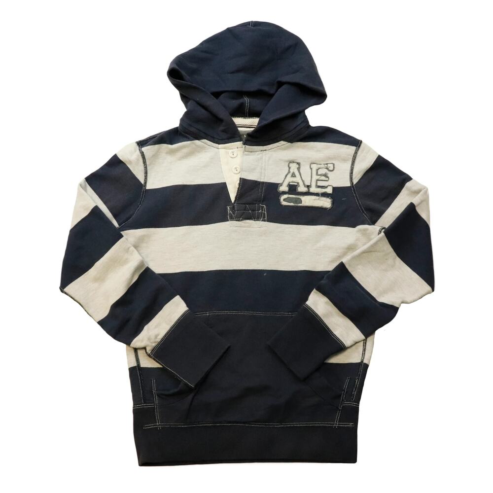 Vintage American Eagle Stripped Hoodie, Grey/Navy Size XS